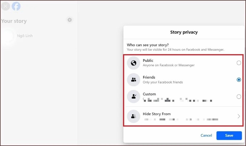 Có thể thay đổi chế độ hiển thị story Facebook khác không?
