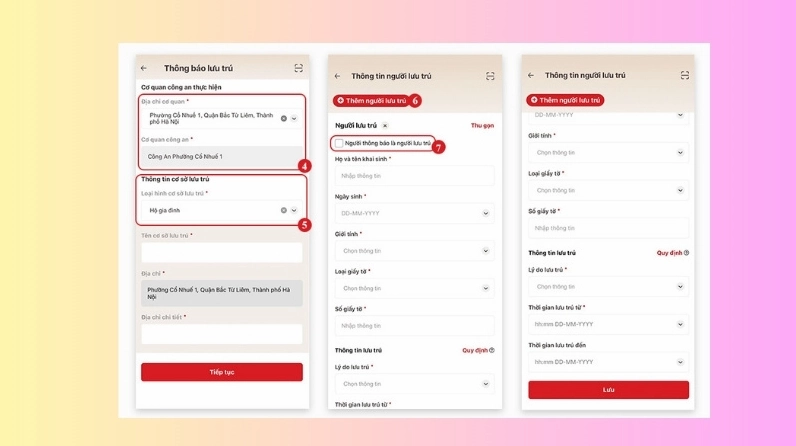 Điền đầy đủ thông tin vào các trường yêu cầu
