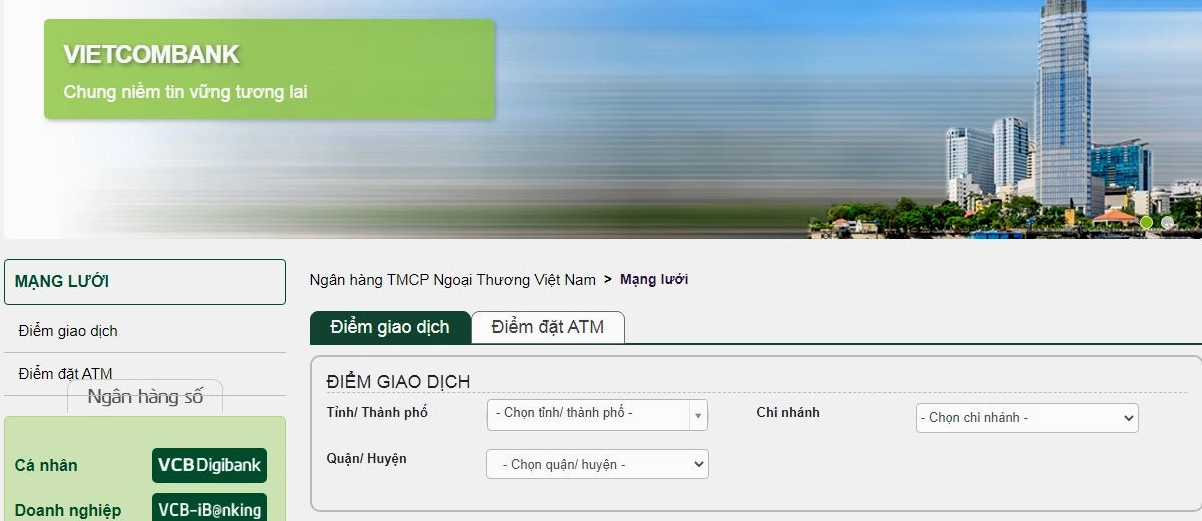 Giao diện minh họa các dịch vụ ngân hàng