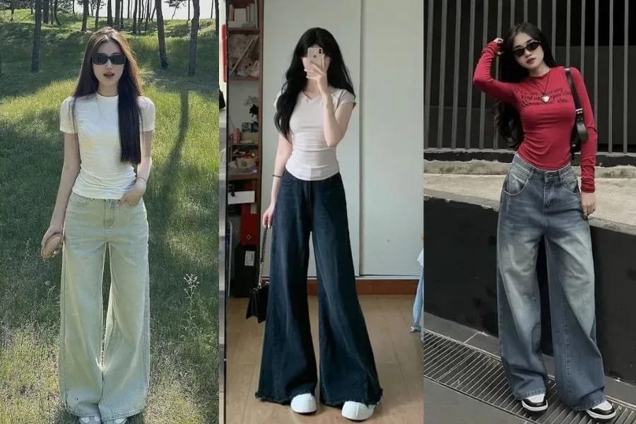 quần ống rộng phối áo gì đi học đi làm