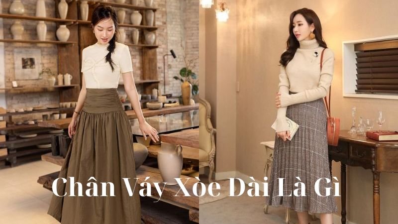 chân váy xòe dài mặc với áo gì