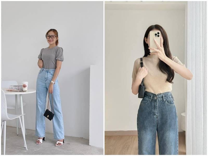 cách phối quần jean ống rộng