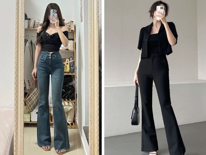 quần ống loe phối với áo gì