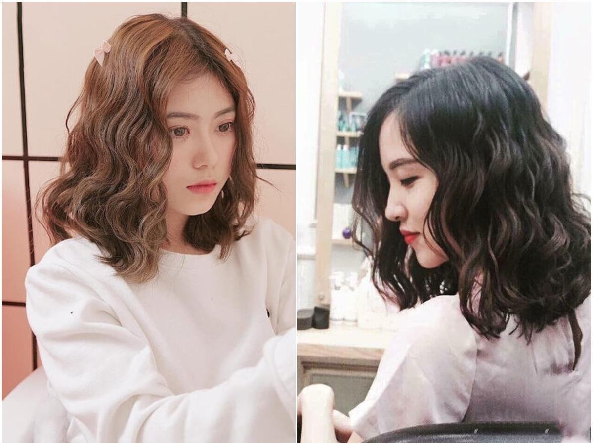 tóc ngang vai xoăn nhẹ tự nhiên