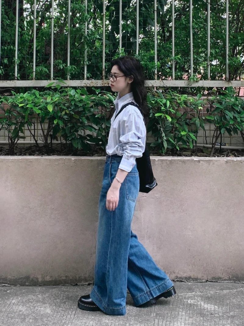 quần ống rộng mặc với áo gì