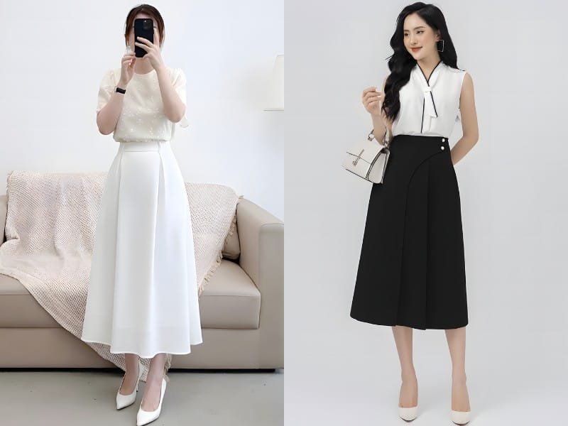 cách mặc chân váy dài cho người lùn