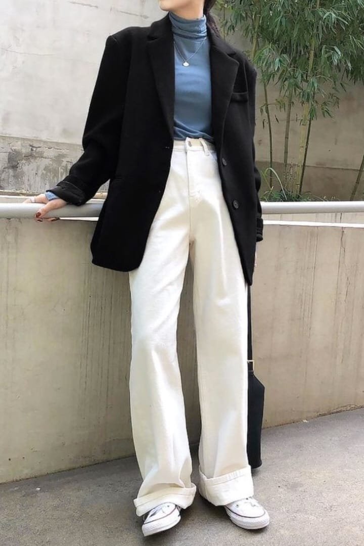 phối đồ với quần ống rộng nữ