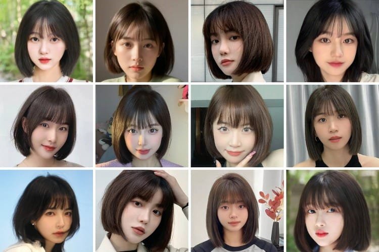 tóc bob ngắn cho mặt tròn béo nữ hàn quốc