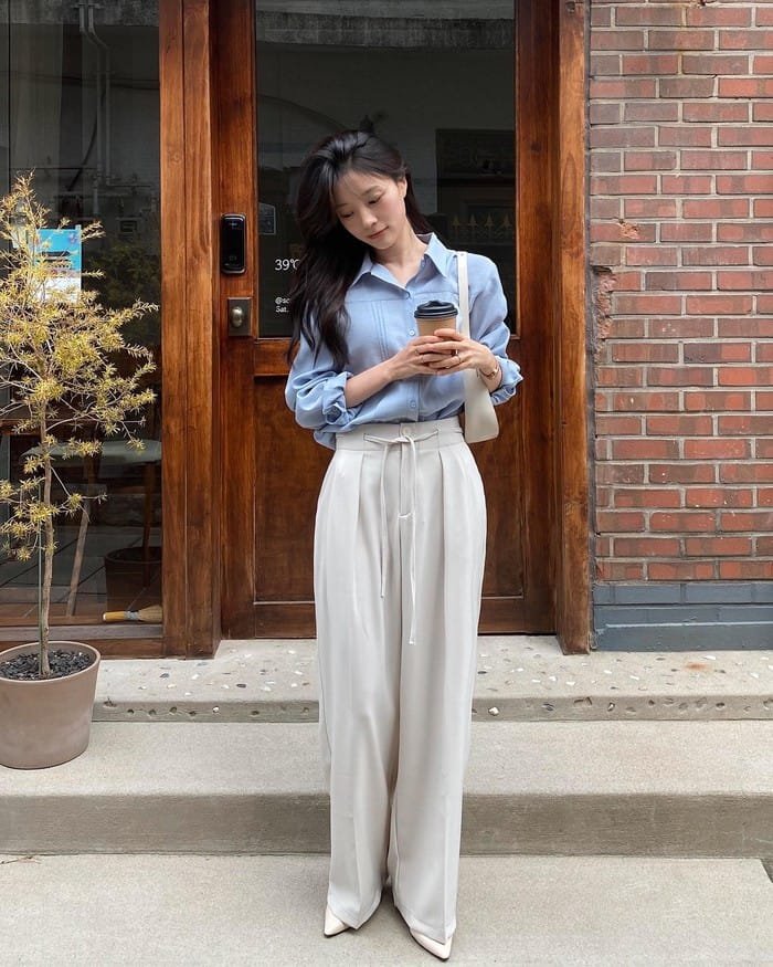 quần ống rộng phối với áo gì