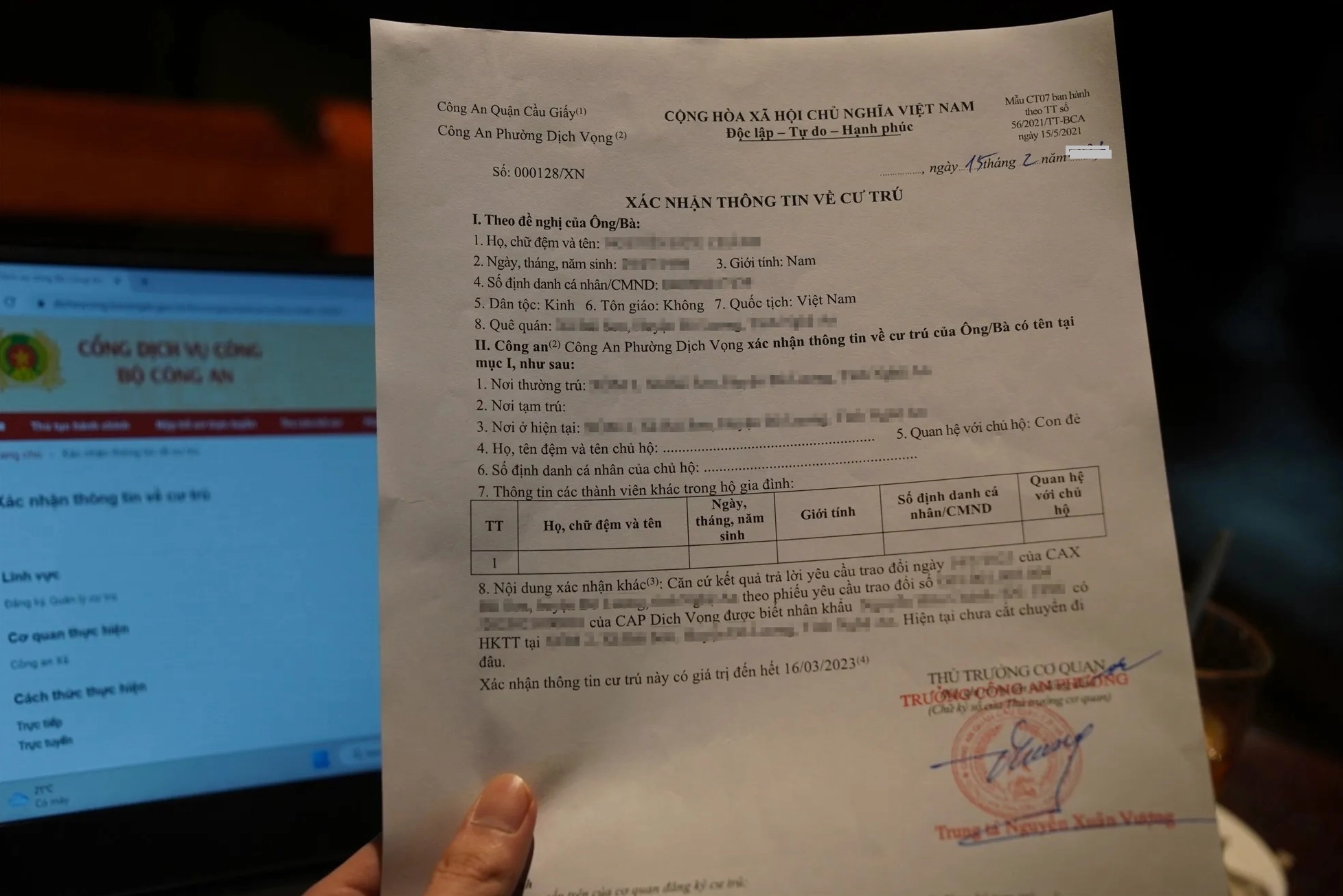 Mẫu giấy xác nhận thông tin về cư trú CT07.