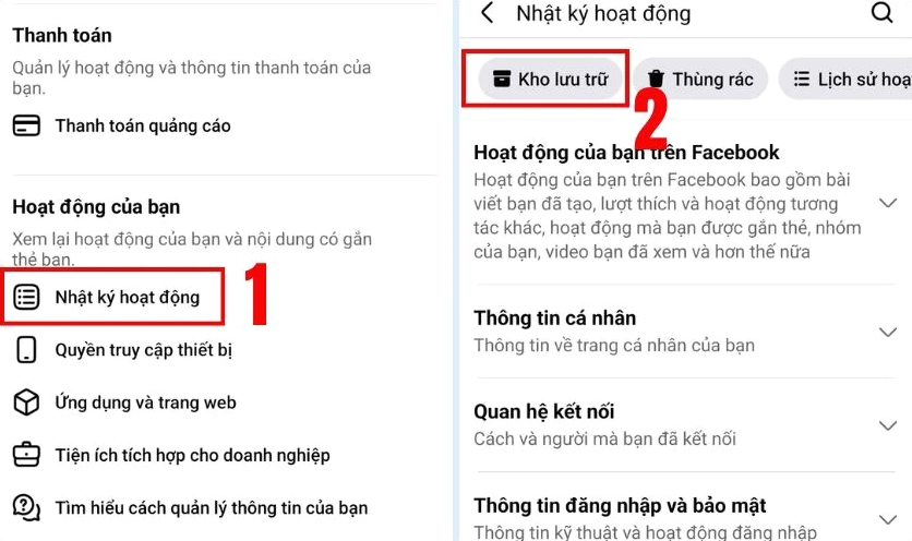 Truy cập Nhật ký hoạt động và mở Kho lưu trữ
