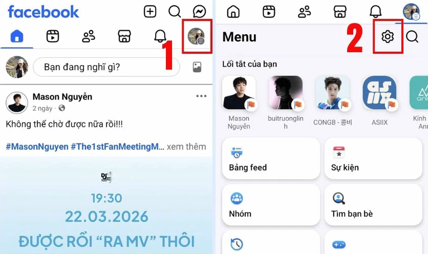 Truy cập vào mục Cài đặt trên ứng dụng Facebook