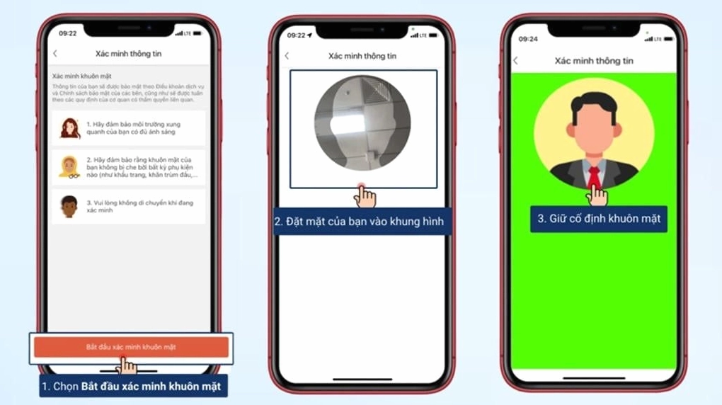 ‘Bấm chọn bắt đầu xác minh khuôn mặt’ để bắt đầu thực hiện xác minh thông tin bảo mật.