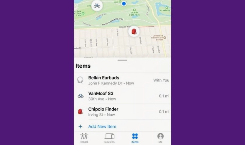 Bản đồ hiển thị các thiết bị liên kết với tài khoản ID Apple