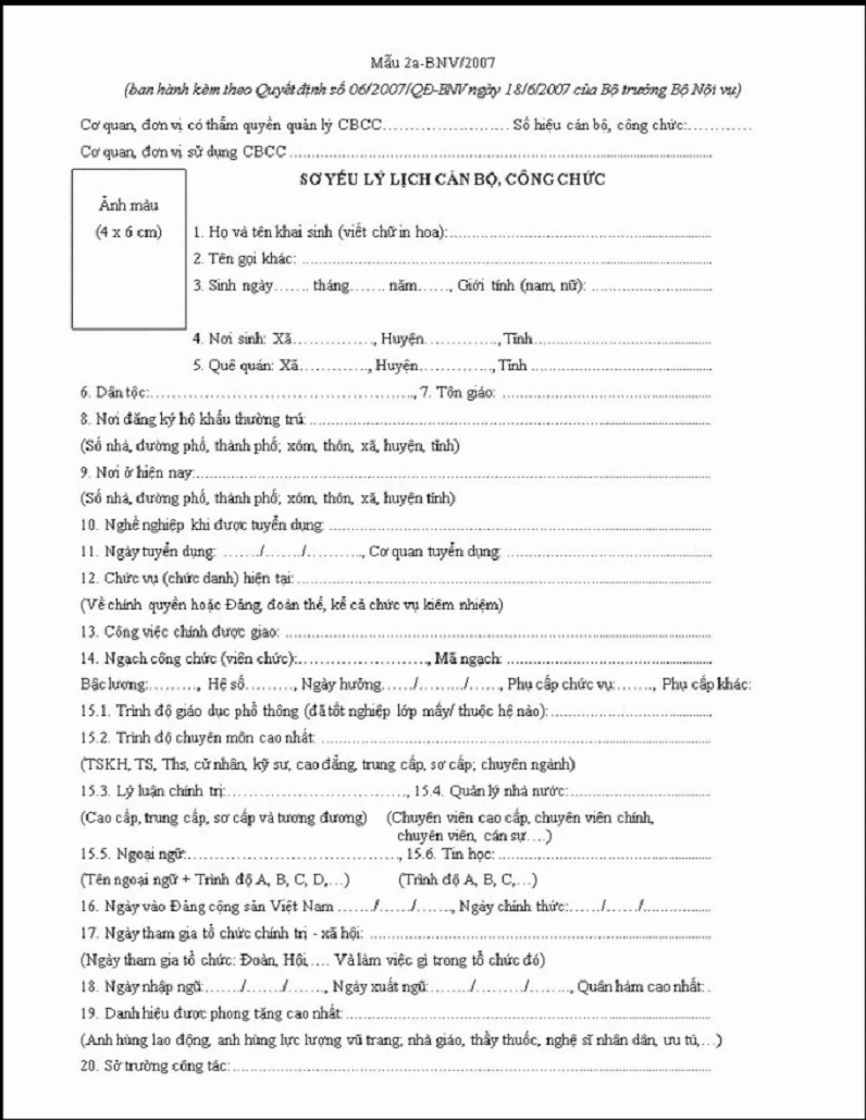 Cách ghi phần thông tin cá nhân trong hồ sơ