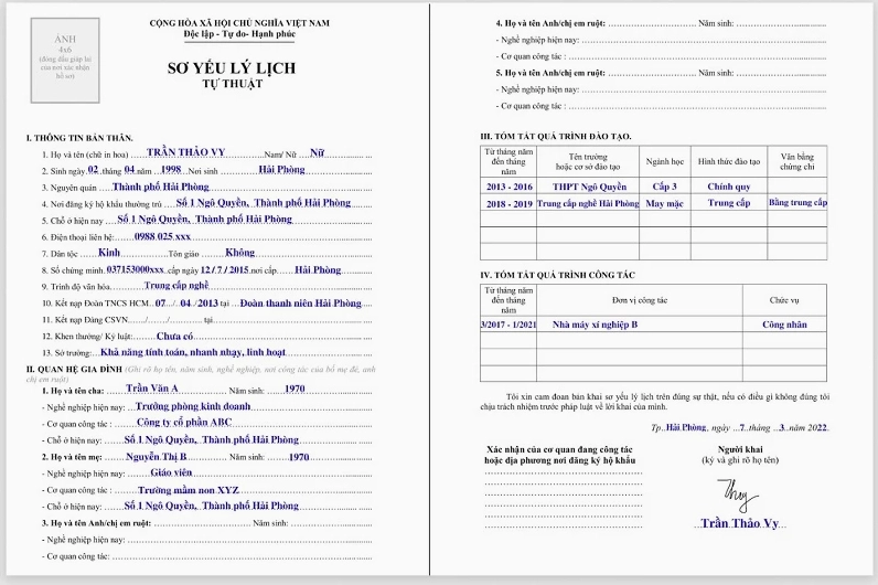 Cách ghi quá trình học tập và công tác