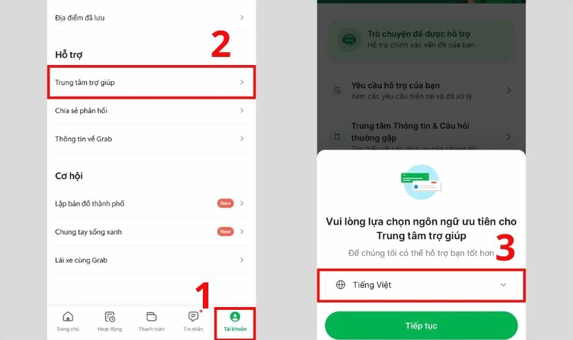 Cách liên hệ tổng đài Grab qua ứng dụng