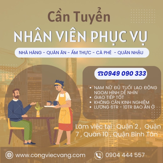 Cần tuyển nhân viên phục vụ quán ăn