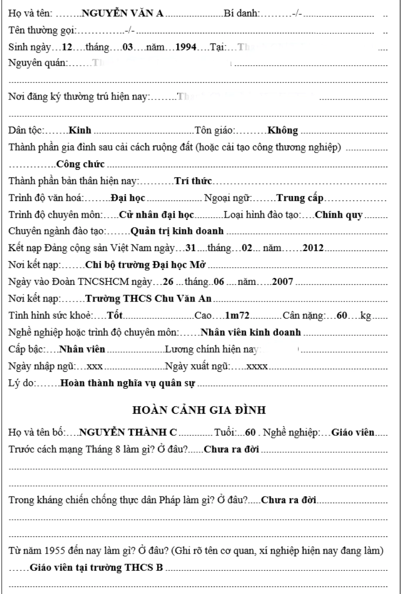 Điền thông tin hoàn cảnh gia đình