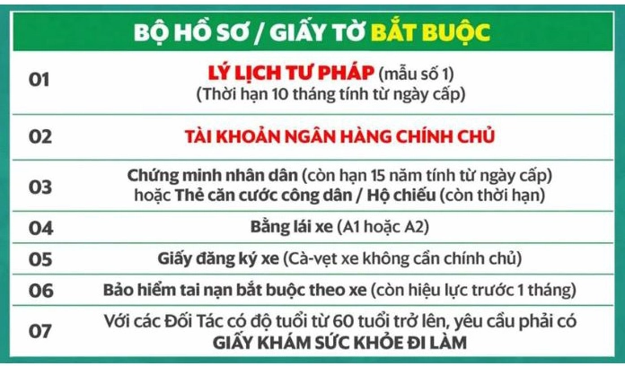 Hồ sơ cần chuẩn bị khi chạy Grab xe máy