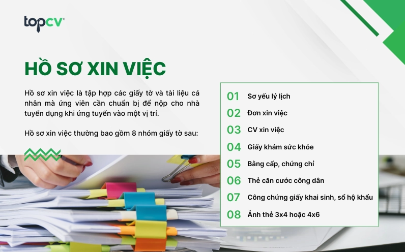 Hồ sơ xin việc là tập hợp các giấy tờ và tài liệu mà ứng viên cần nộp cho nhà tuyển dụng