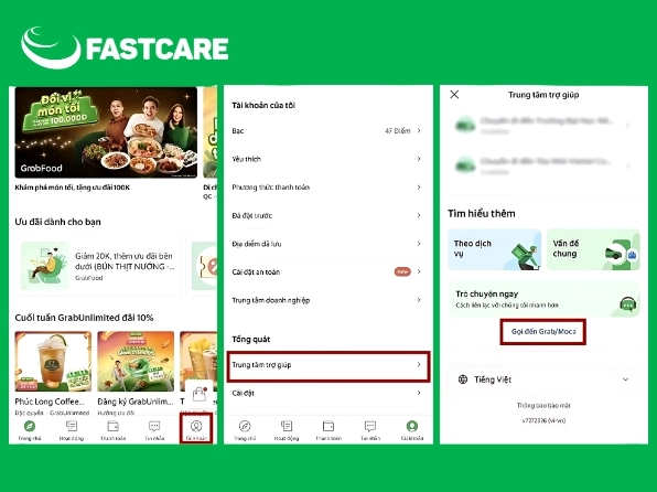 Hỗ trợ tổng đài cho tài xế Grab