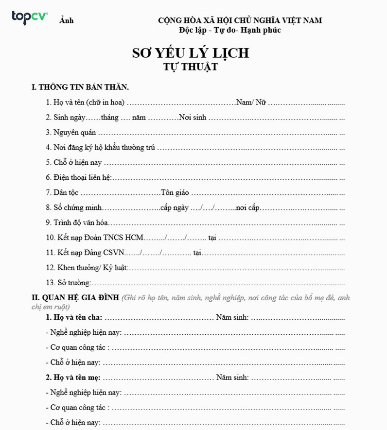 Mẫu sơ yếu lý lịch xin việc làm 2023