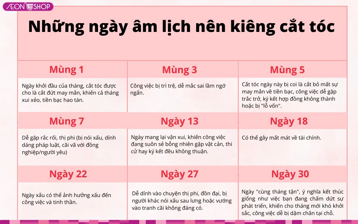 Ngày âm lịch nên kiêng cắt tóc