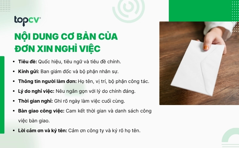 Nội dung cơ bản của đơn xin nghỉ việc