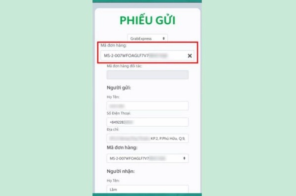 Sao chép mã phiếu gửi điện tử bước 2