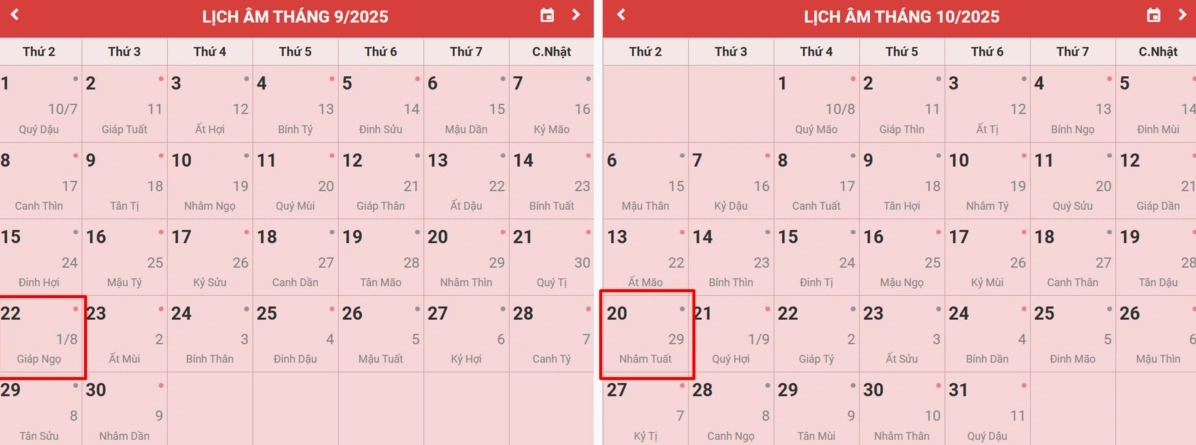Tháng 8 Âm lịch 2025