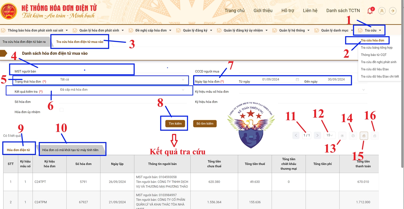 Tra cứu hóa đơn điện tử đầu vào
