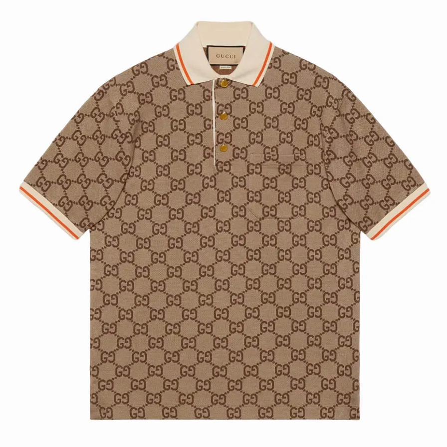 Áo polo Gucci nam màu nâu be với logo GG