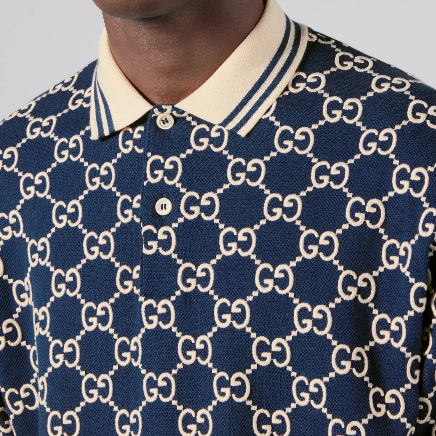 Áo polo Gucci nam màu xanh navy họa tiết GG Supreme