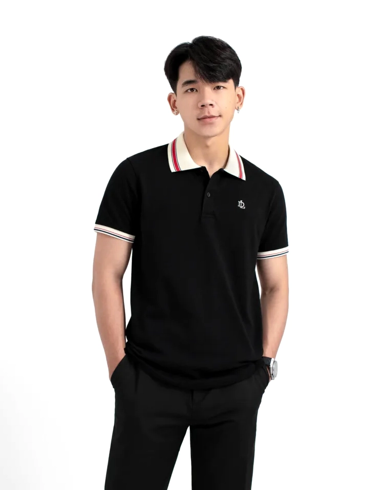 Áo polo nam thêu phối bo sọc lịch lãm