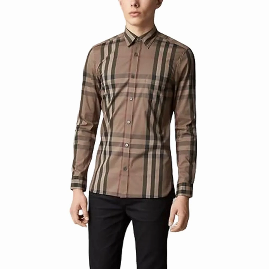 Áo sơ mi Burberry chính hãng với họa tiết Check ở cổ và tay áo
