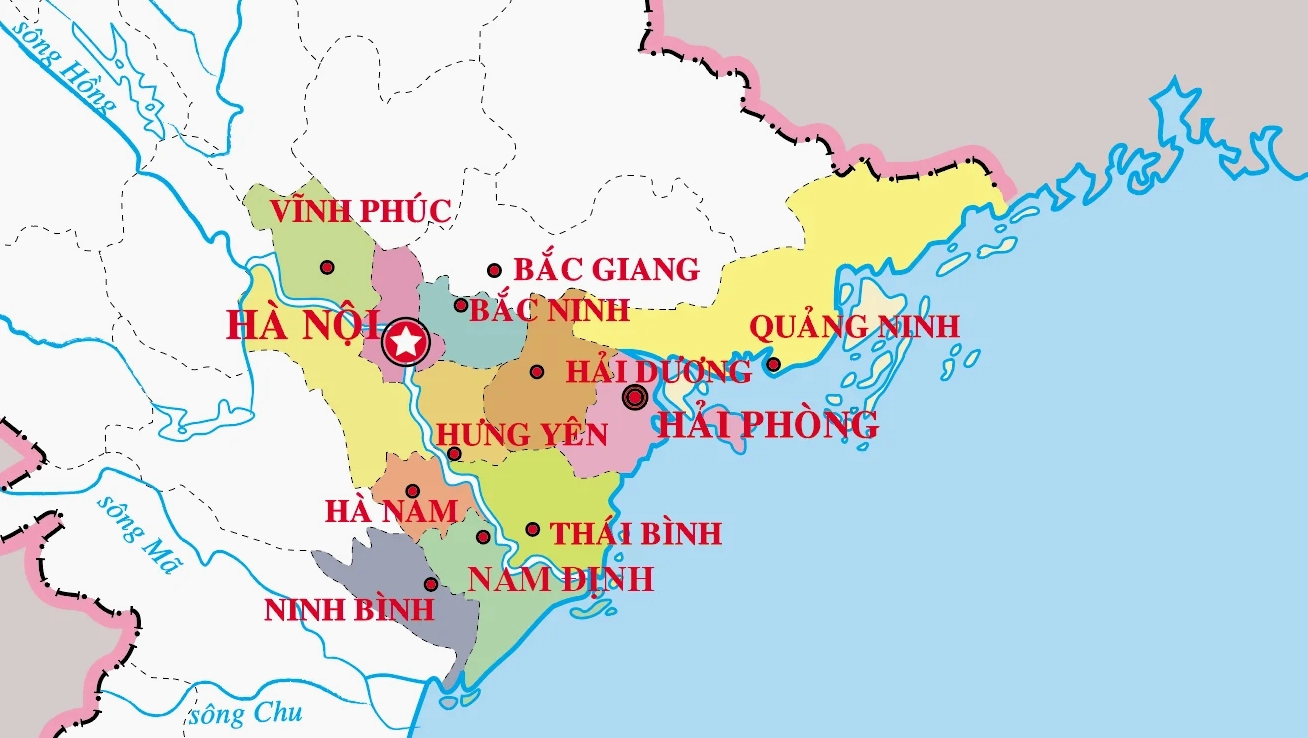 Bản đồ các tỉnh thuộc vùng Đồng bằng sông Hồng
