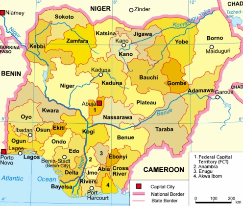 Bản đồ chính trị Nigeria và các bang