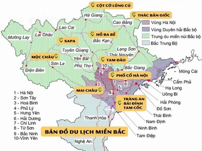 Bản đồ du lịch Tây Bắc với các điểm đến nổi bật