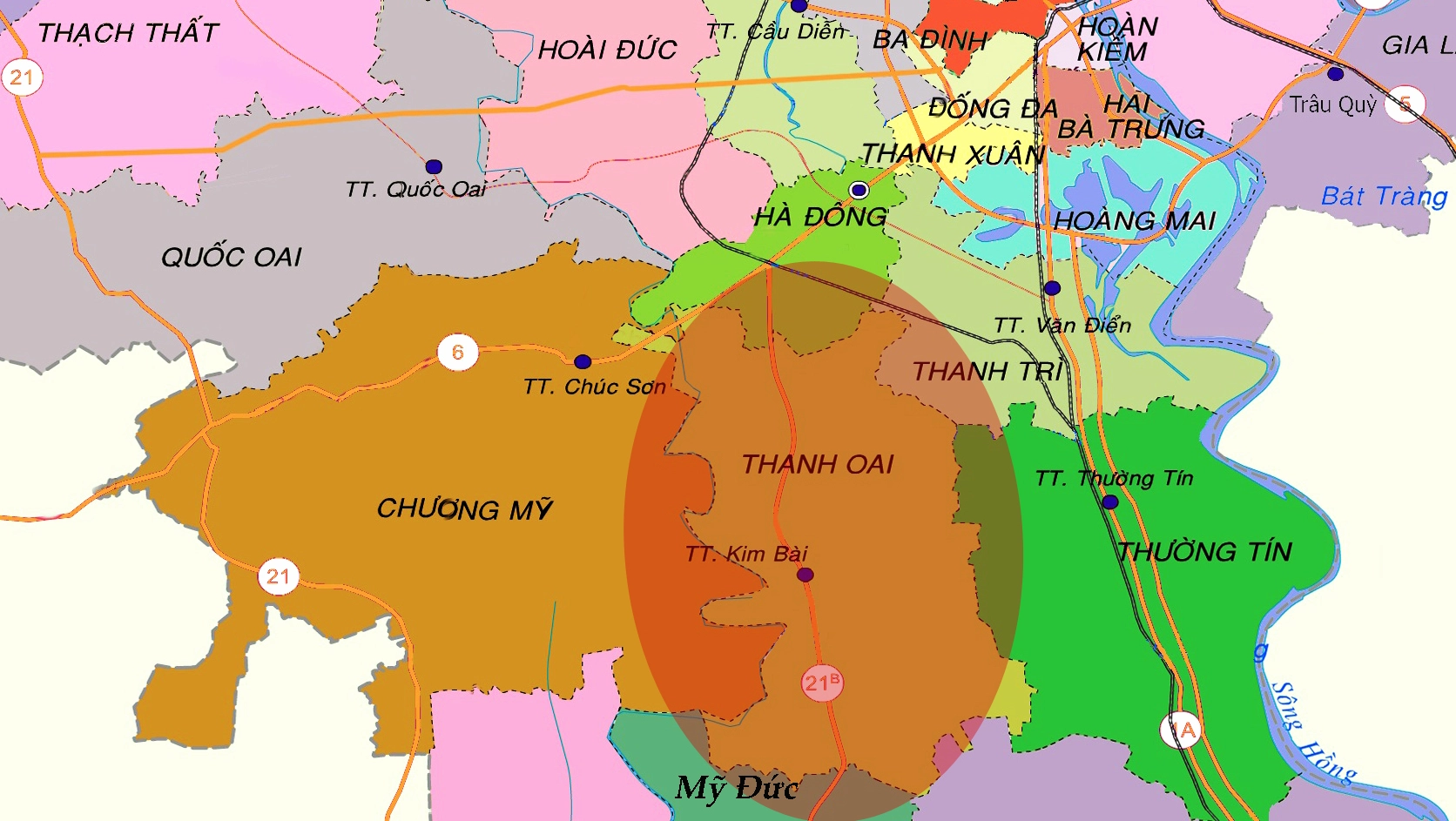 Bản đồ huyện Thanh Oai, Hà Nội