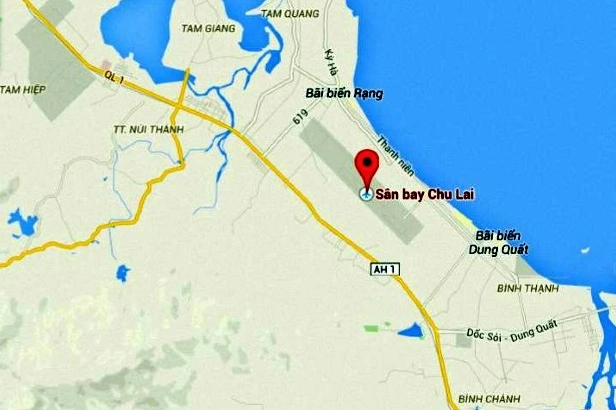 Bản đồ vị trí sân bay Chu Lai và các thành phố lân cận