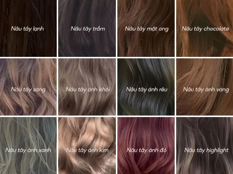 Bảng màu tóc nhuộm màu nâu tây