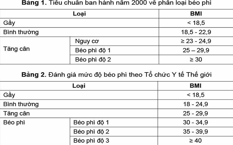 Bảng phân loại chỉ số BMI