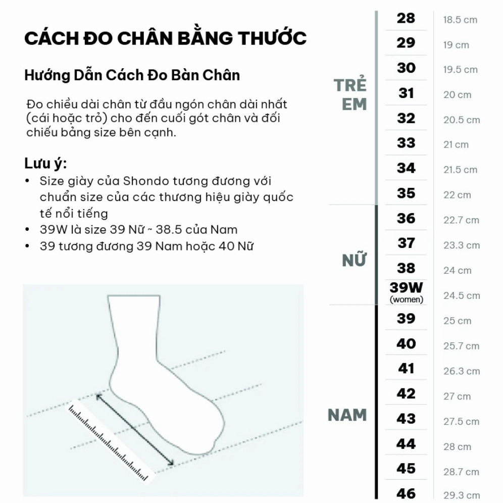 Bảng quy đổi size giày quốc tế