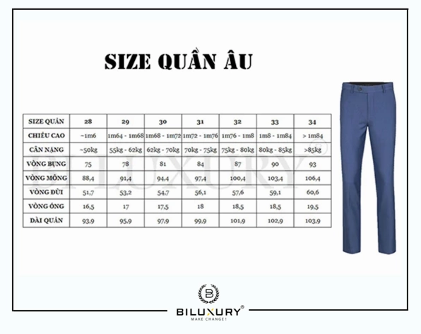 Bảng quy đổi size quần nam theo hệ US