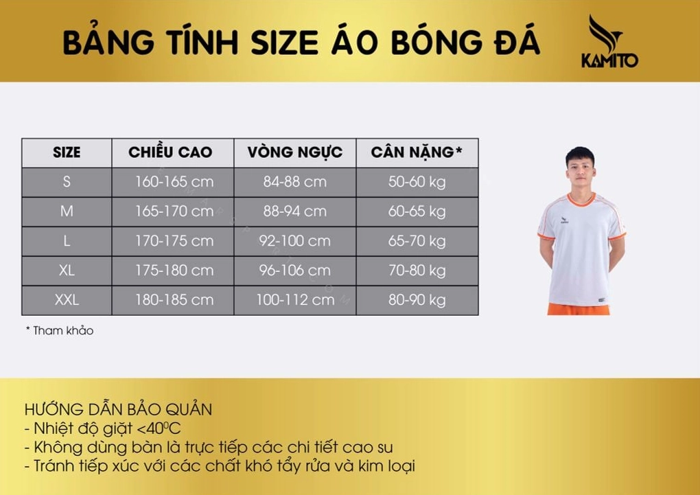 Bảng size áo bóng đá chi tiết