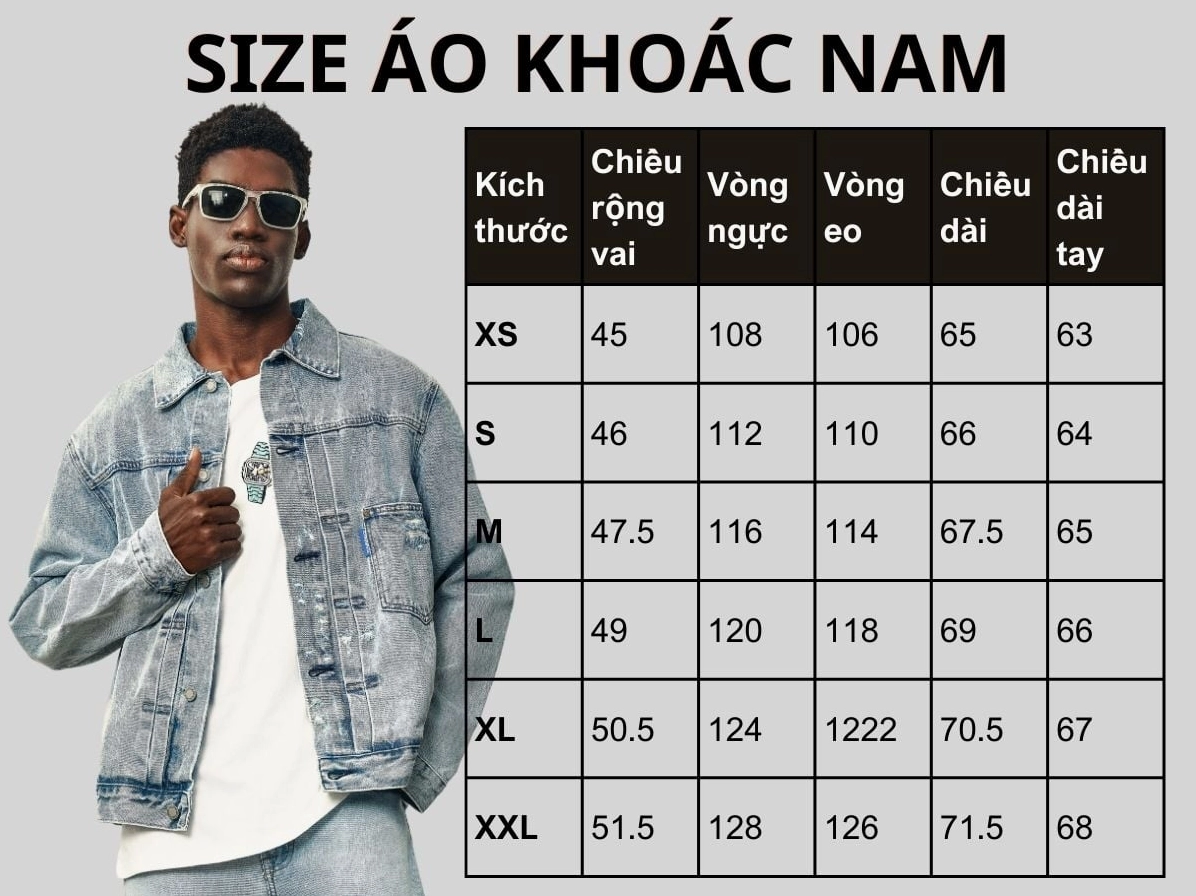 Bảng size áo khoác nam tham khảo