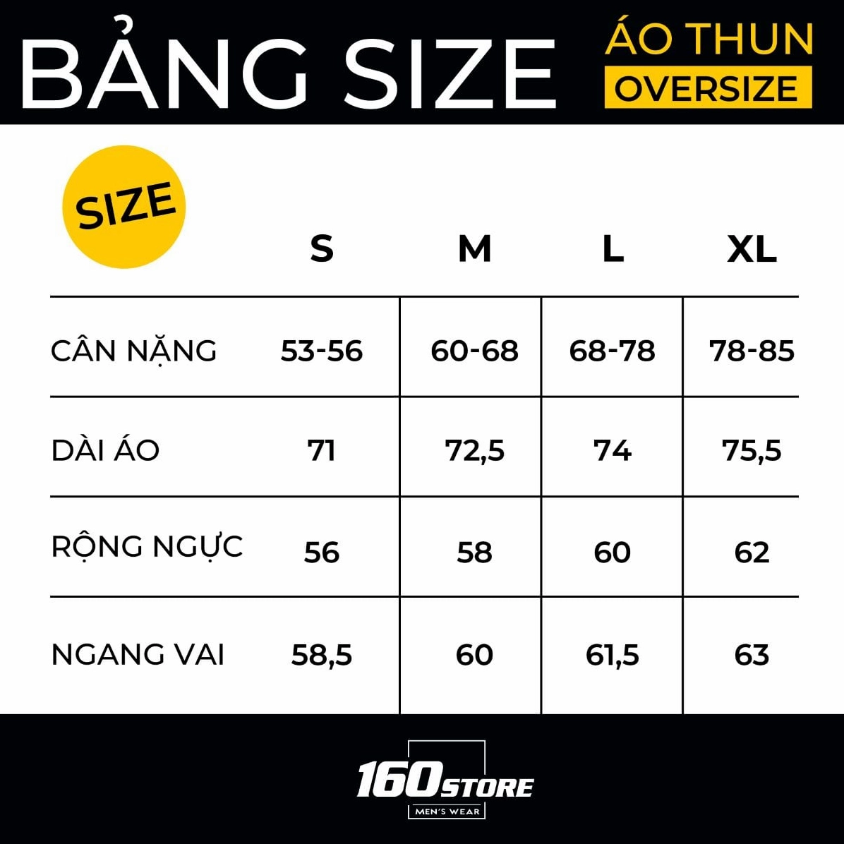 Bảng size áo thun oversize nam