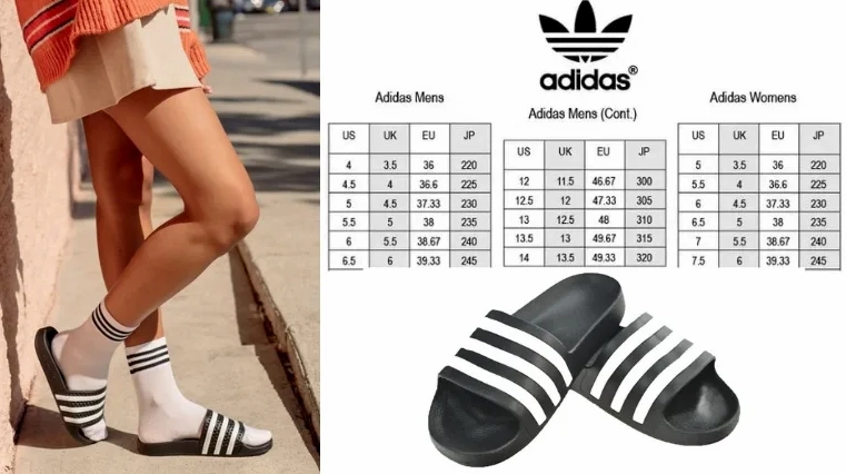Bảng size dép Adidas tổng quát