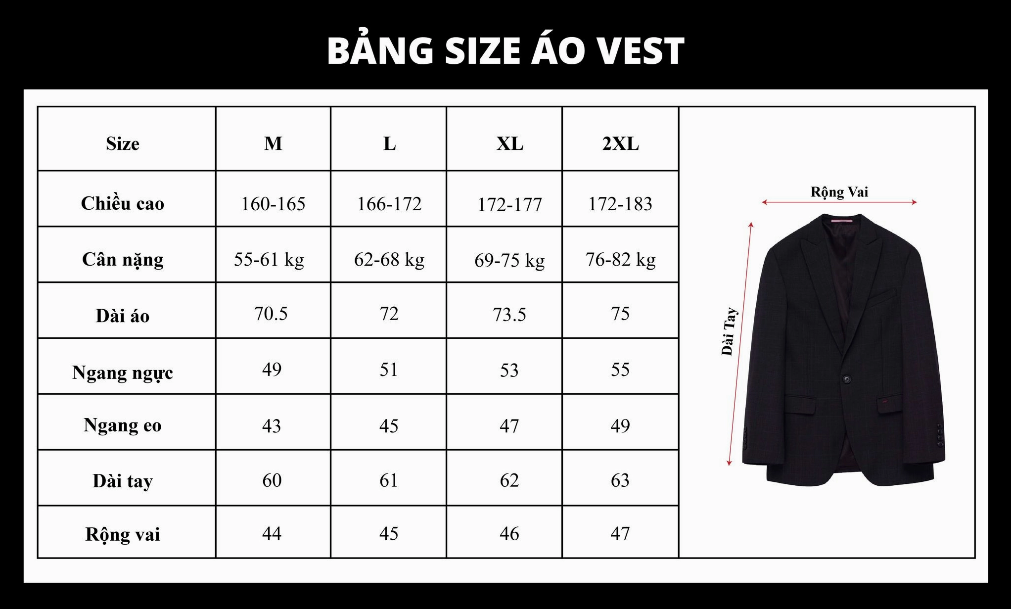Bảng size quần áo nam chi tiết